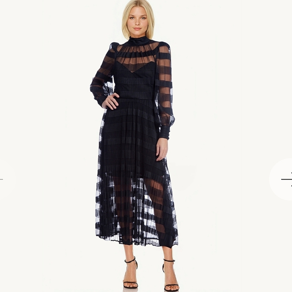 Jewel Badgley Mischka Beatrice Long Sleeve Spliced‎ Midi Dress
